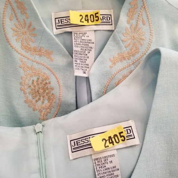 Jessica Howard Mint Linen Sheath Dress with Embroidered Jacket Women's Size 14 - Picture 11 of 12